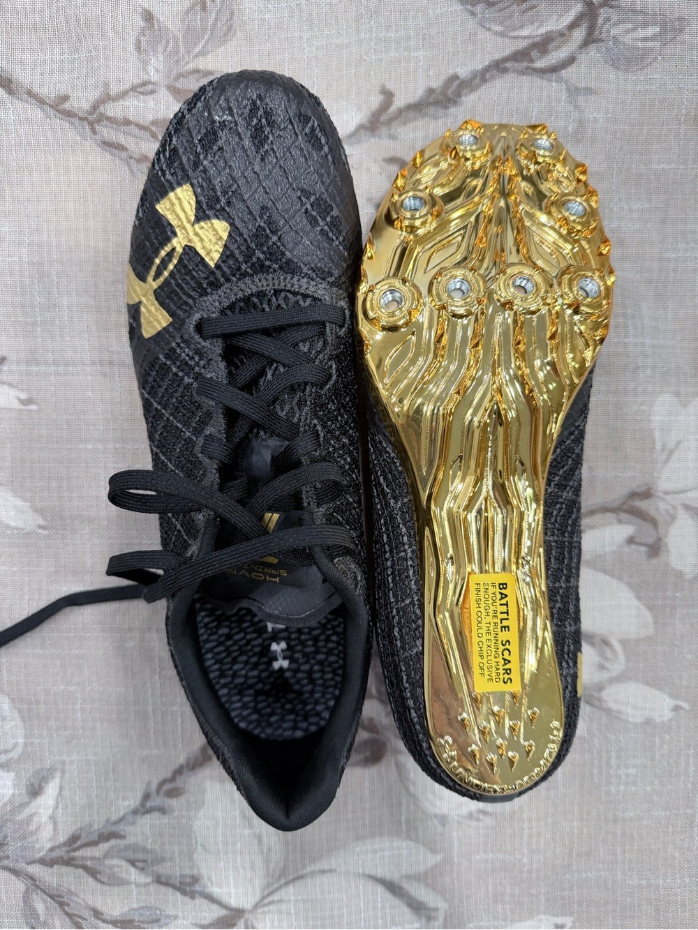 Under Armour HOVR Phantom Sprint Track Spikes Black Gold Women’s 7.5 Men’s 6